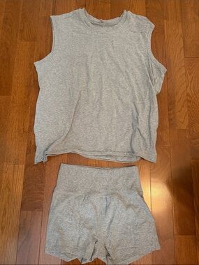 FP Movement by Free People Heather Gray Sleeveless Top & High Waist Shorts Set